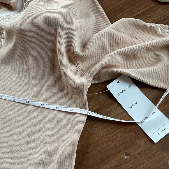 Finity Tan Embroidered Cardigan Sweater M Neutral Nude Lightweight - Picture 10 of 10